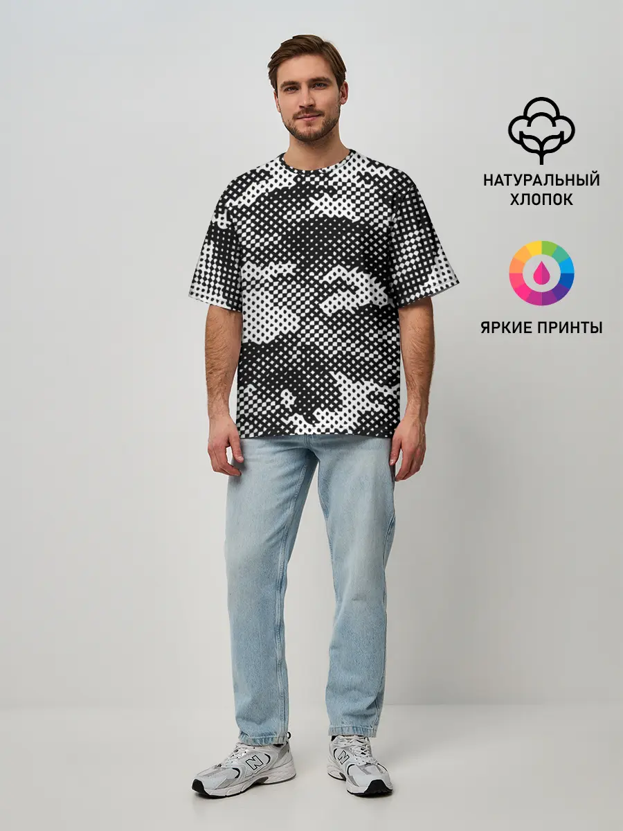 Мужская футболка оверсайз / Черный камуфляж