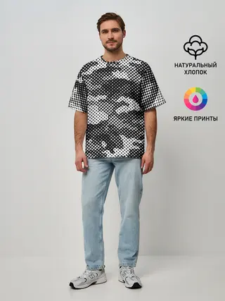 Мужская футболка оверсайз / Черный камуфляж