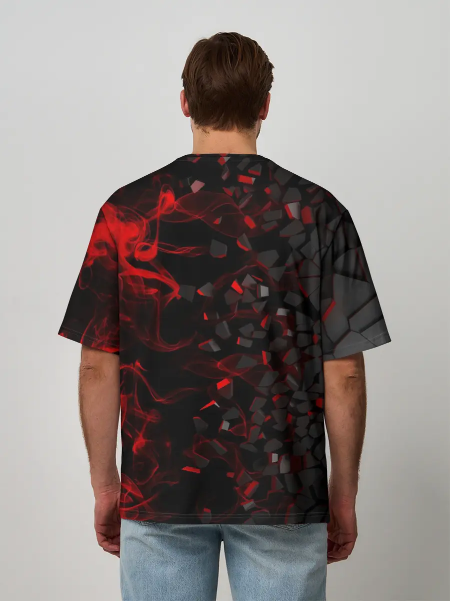 Мужская футболка оверсайз / 3Д Разлом | 3D Плиты и огонь