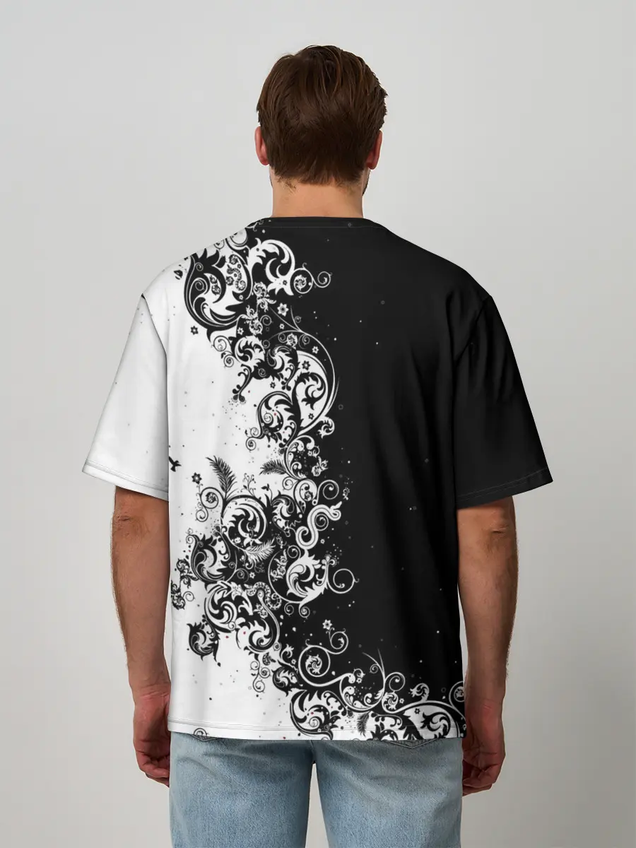 Мужская футболка оверсайз / Черно-белый узор.