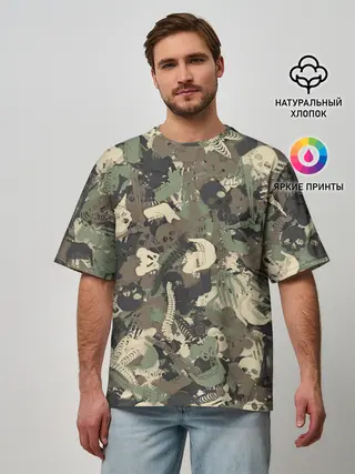 Мужская футболка оверсайз / Камуфляж с костями