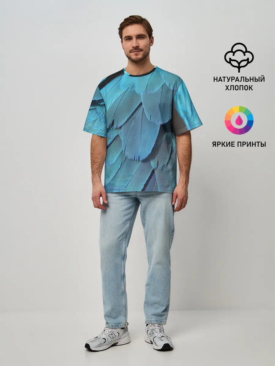 Мужская футболка оверсайз / Перья попугая