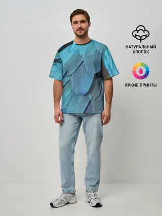 Мужская футболка оверсайз / Перья попугая