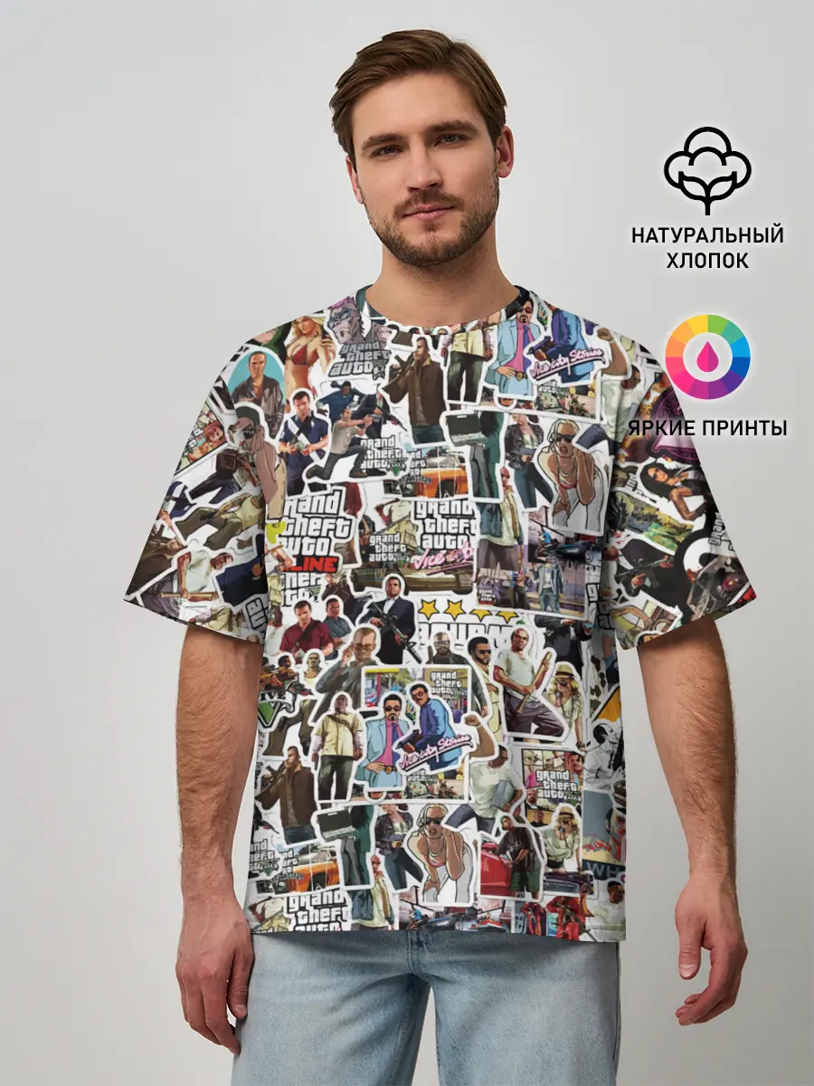 Мужская футболка оверсайз / GTA Sticker Bombing