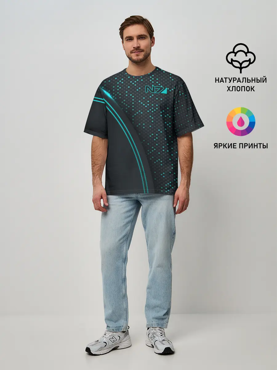 Мужская футболка оверсайз / Mass Effect N7