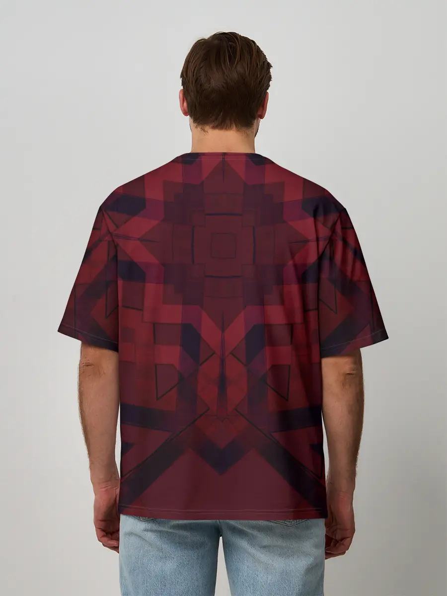 Мужская футболка оверсайз / Темно-красный геометрический