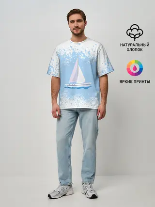Мужская футболка оверсайз / ОДИНОКАЯ ЛОДКА | SAILBOAT