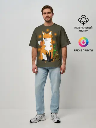 Мужская футболка оверсайз / Лиса в лесу