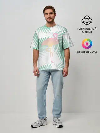 Мужская футболка оверсайз / Фламинго в джунглях