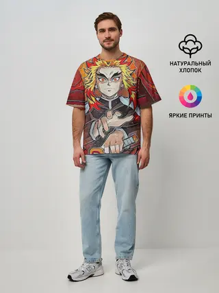 Мужская футболка оверсайз / Ренгоку Клинок демонов