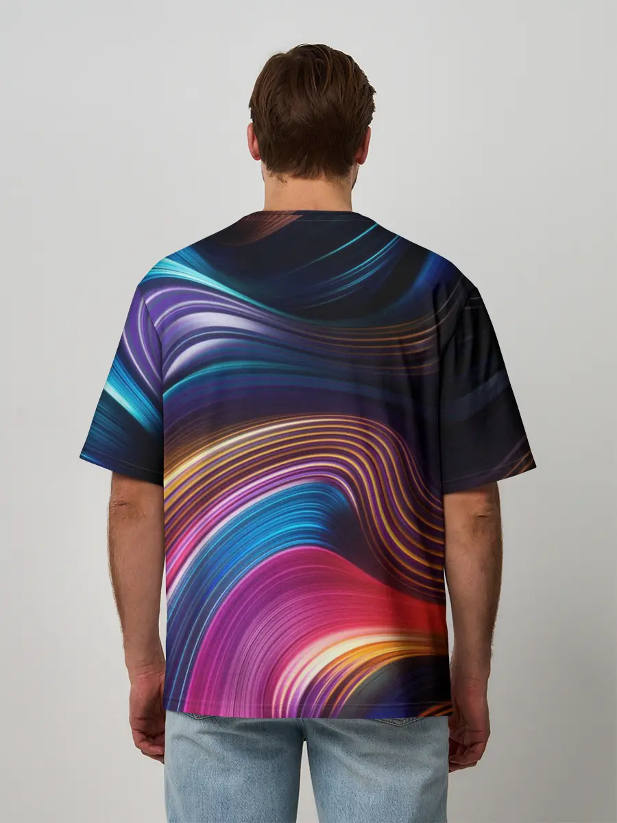 Мужская футболка оверсайз / Цветные неоновые волны