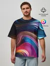 Мужская футболка оверсайз / Цветные неоновые волны