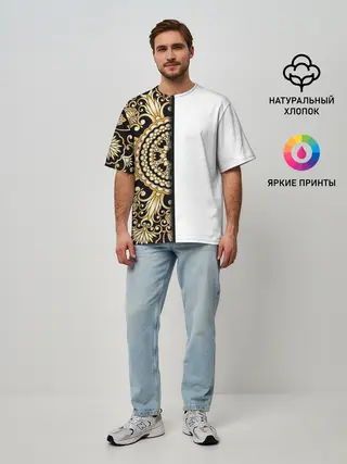 Мужская футболка оверсайз / Белое на черном