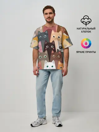 Мужская футболка оверсайз / Котики мультяшные
