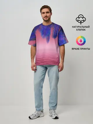 Мужская футболка оверсайз / Неоновые Тропики