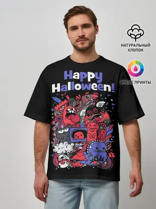 Мужская футболка оверсайз / Монстры на Хеллоуин