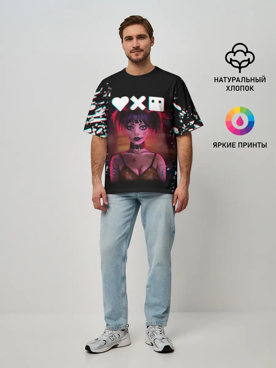 Мужская футболка оверсайз / Love, Death and Robots | Lora Glitch