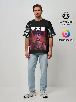 Мужская футболка оверсайз / Love, Death and Robots | Lora Glitch