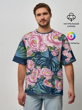 Мужская футболка оверсайз / Пионы