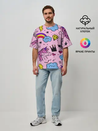Мужская футболка оверсайз / Единороги