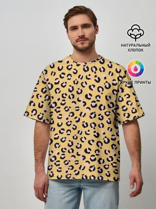 Мужская футболка оверсайз / Желтый леопардовый принт