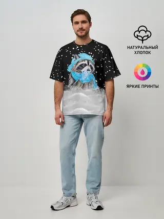 Мужская футболка оверсайз / Енот