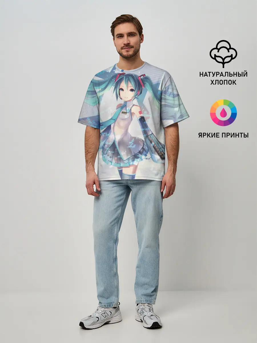 Мужская футболка оверсайз / Сияние Мика Хацуне