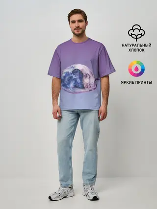 Мужская футболка оверсайз / кот звездное небо спит