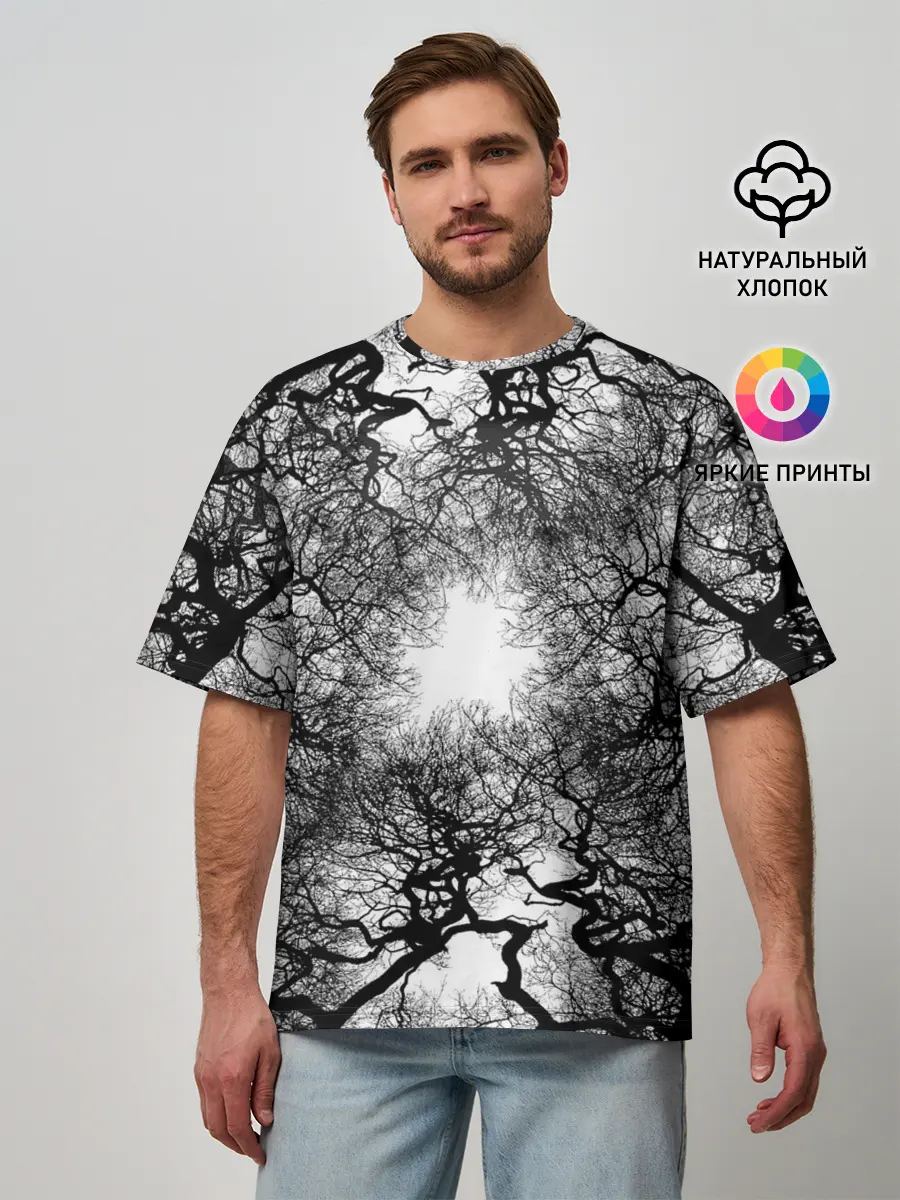 Мужская футболка оверсайз / Texture Branches