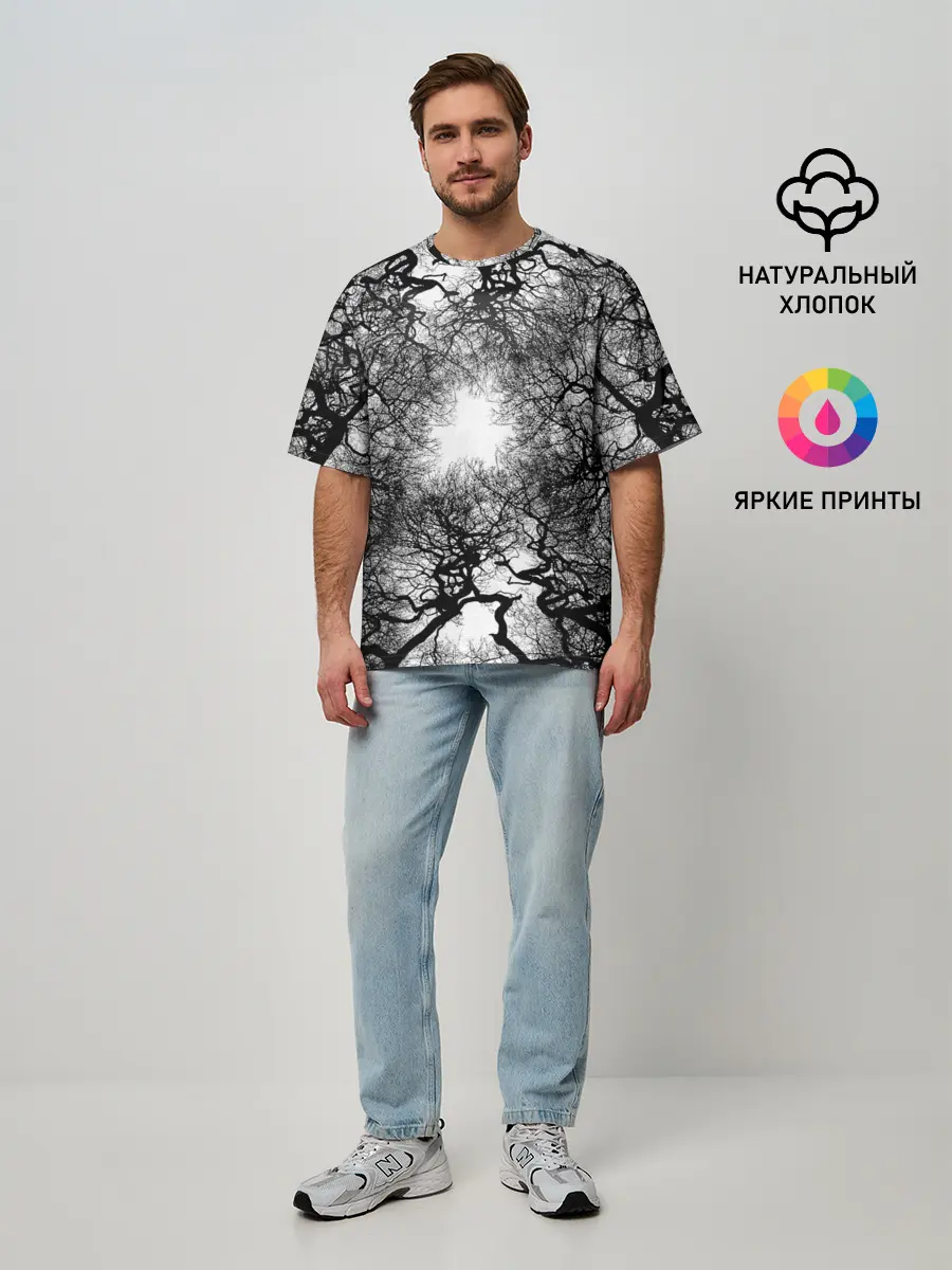 Мужская футболка оверсайз / Texture Branches
