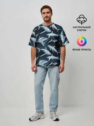 Мужская футболка оверсайз / Акулы