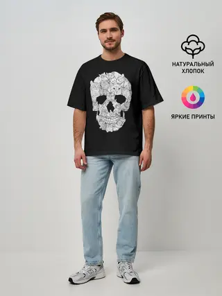 Мужская футболка оверсайз / Sketchy Cat Skull