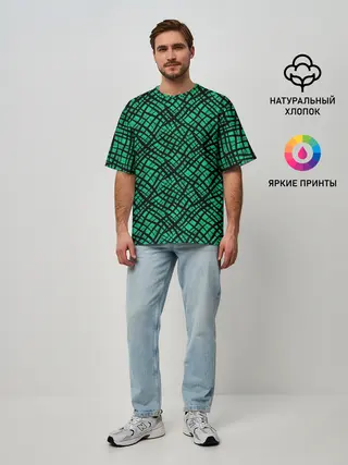 Мужская футболка оверсайз / Абстрактный зелено-черный узор
