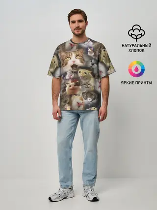 Мужская футболка оверсайз / Те самые коты