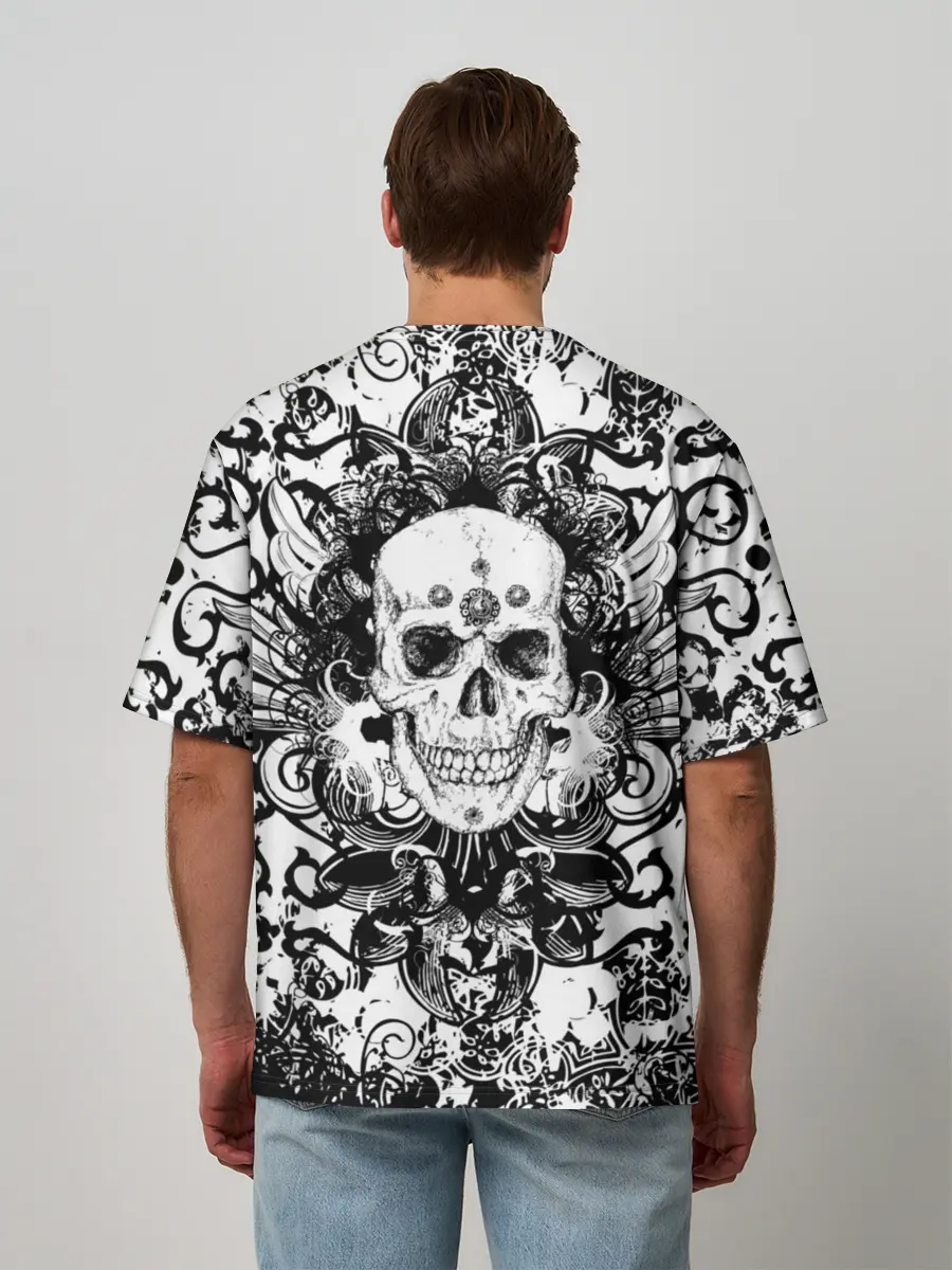 Мужская футболка оверсайз / Grunge Skull