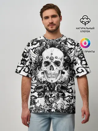 Мужская футболка оверсайз / Grunge Skull