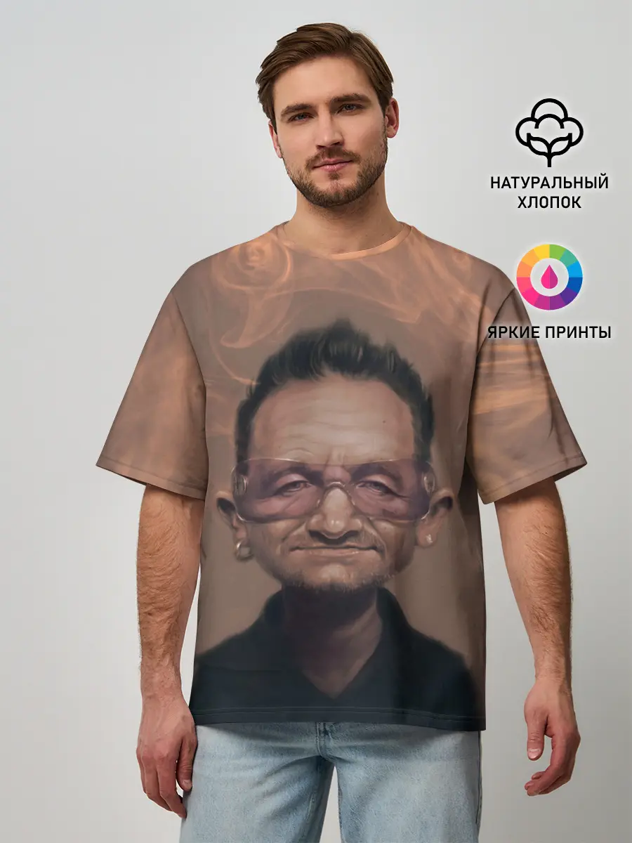 Мужская футболка оверсайз / БОНО | U2 | Ю ТУ