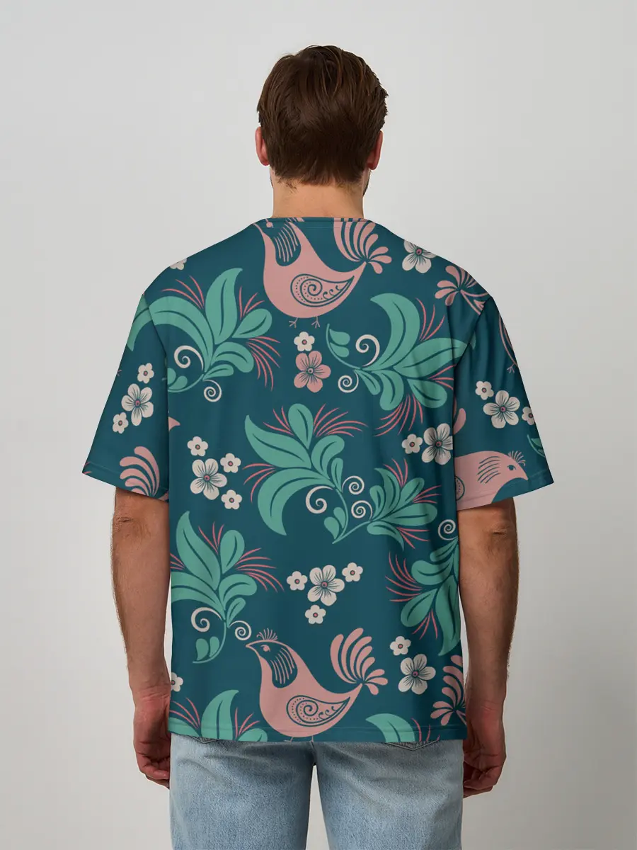 Мужская футболка оверсайз / Птицы в Цветах