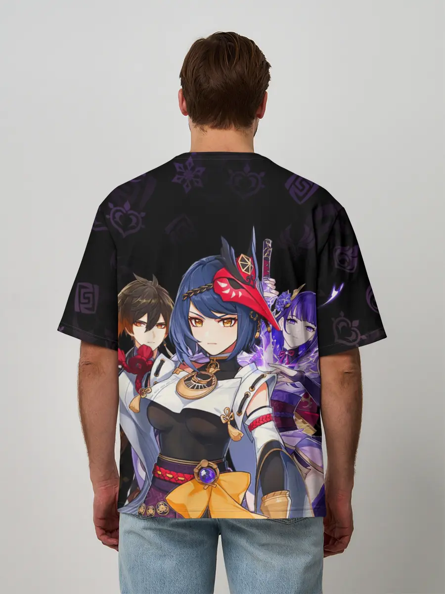 Мужская футболка оверсайз / Genshin Impact: Сара, Чжун Ли, Сёгун Райдэн