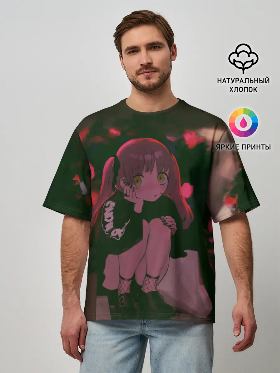 Мужская футболка оверсайз / Аниме девушка