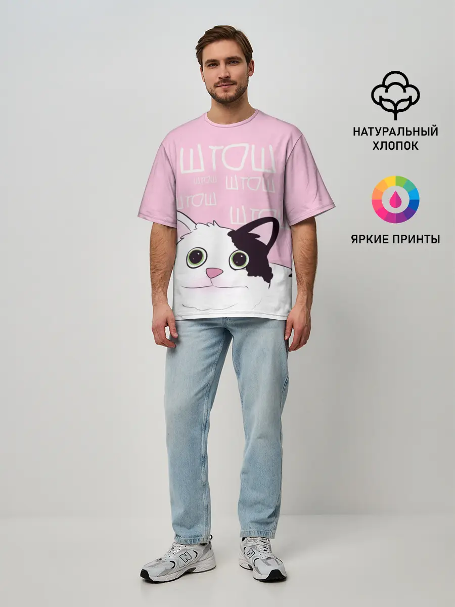 Мужская футболка оверсайз / котик штош