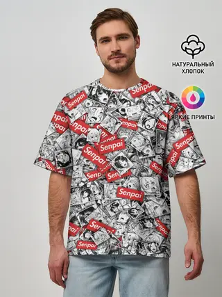 Мужская футболка оверсайз / Senpai ahegao