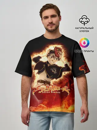 Мужская футболка оверсайз / Аста в маске огонь и пламя