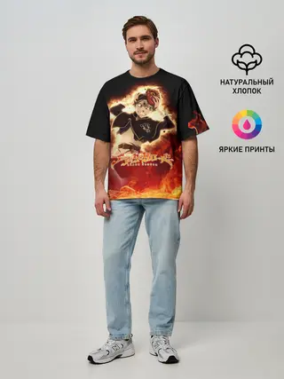Мужская футболка оверсайз / Аста в маске огонь и пламя