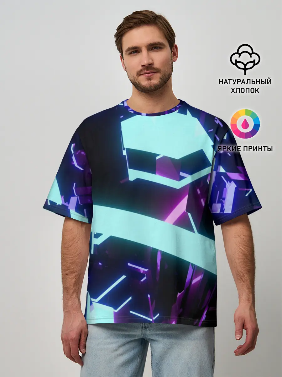 Мужская футболка оверсайз / Blue Neons