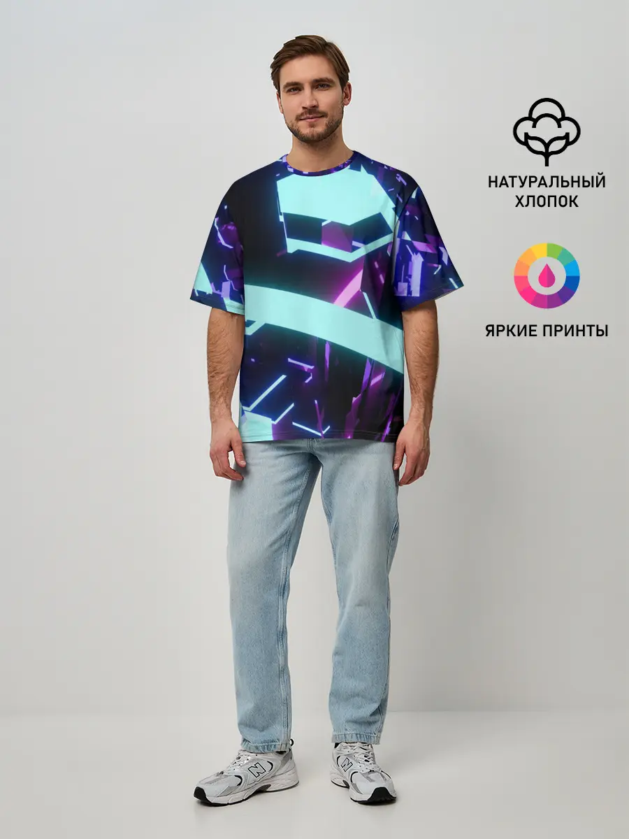 Мужская футболка оверсайз / Blue Neons