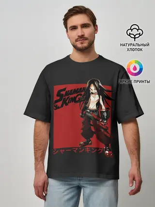 Мужская футболка оверсайз / Зик Асакура на черном фоне