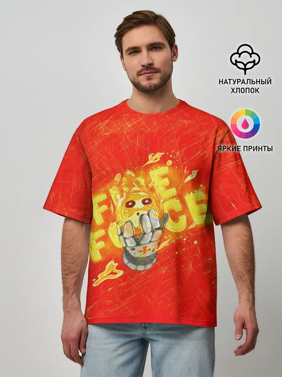 Мужская футболка оверсайз / пламенная бригада пожарных красный фон