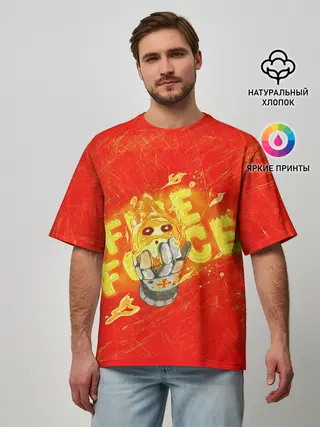 Мужская футболка оверсайз / пламенная бригада пожарных красный фон
