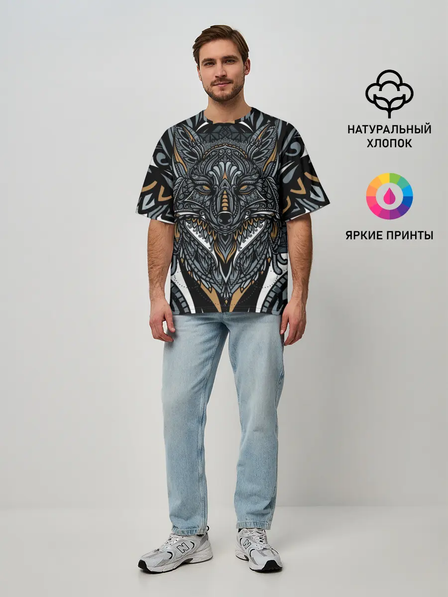 Мужская футболка оверсайз / Рисунок лиса